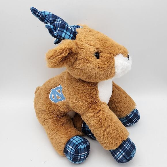 FOCO UNC Tar Heels Reindeer Plush 12" Blue Plaid Feet Brown Fur Stuffed Toy - Picture 7 of 10